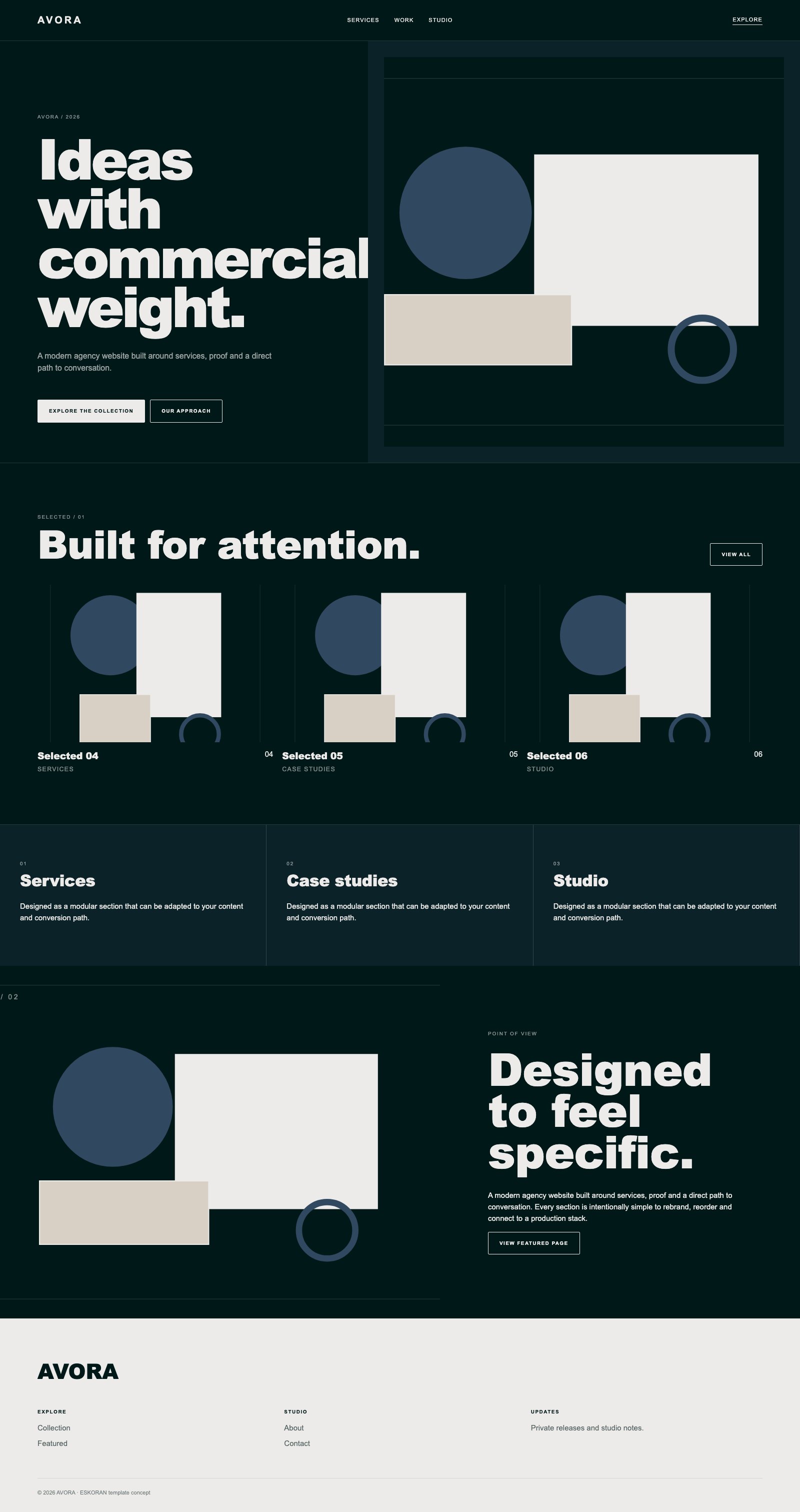 Screenshot reale di Anchor: pagina intera del template, tema scuro