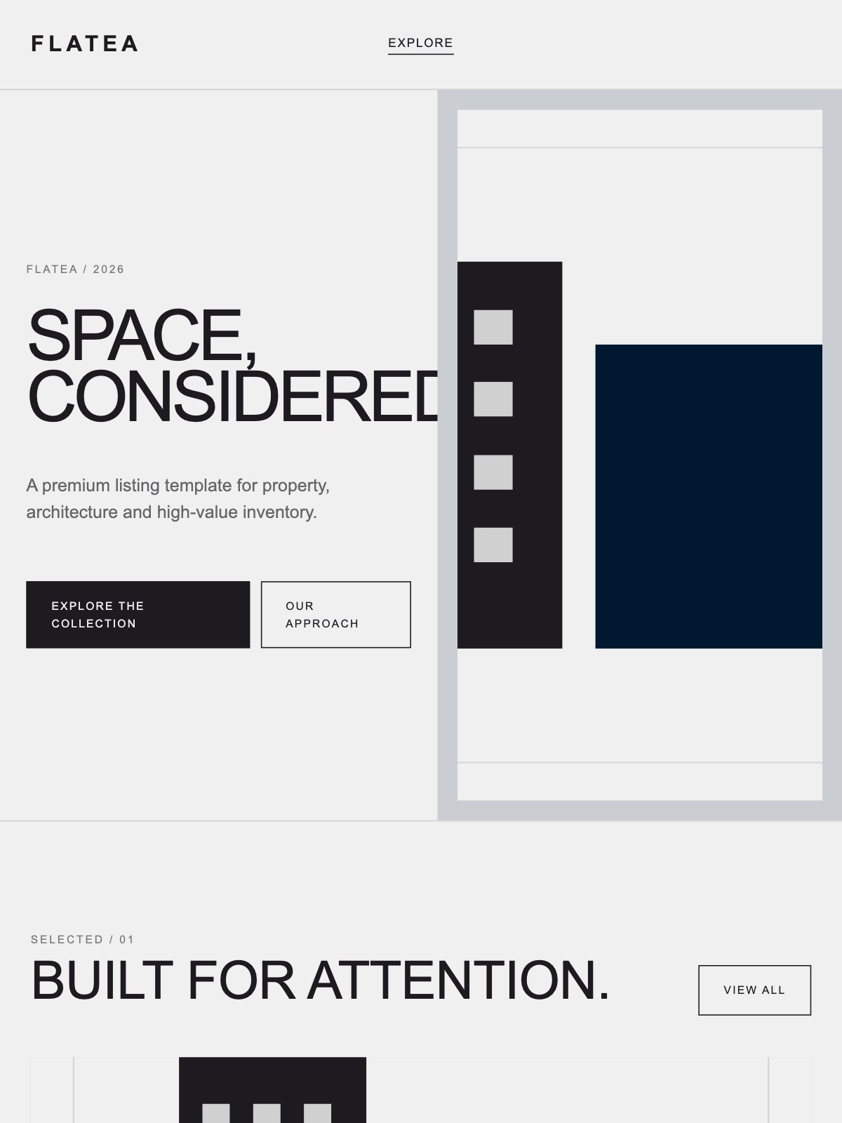 Screenshot reale di Avenue su tablet: home del template
