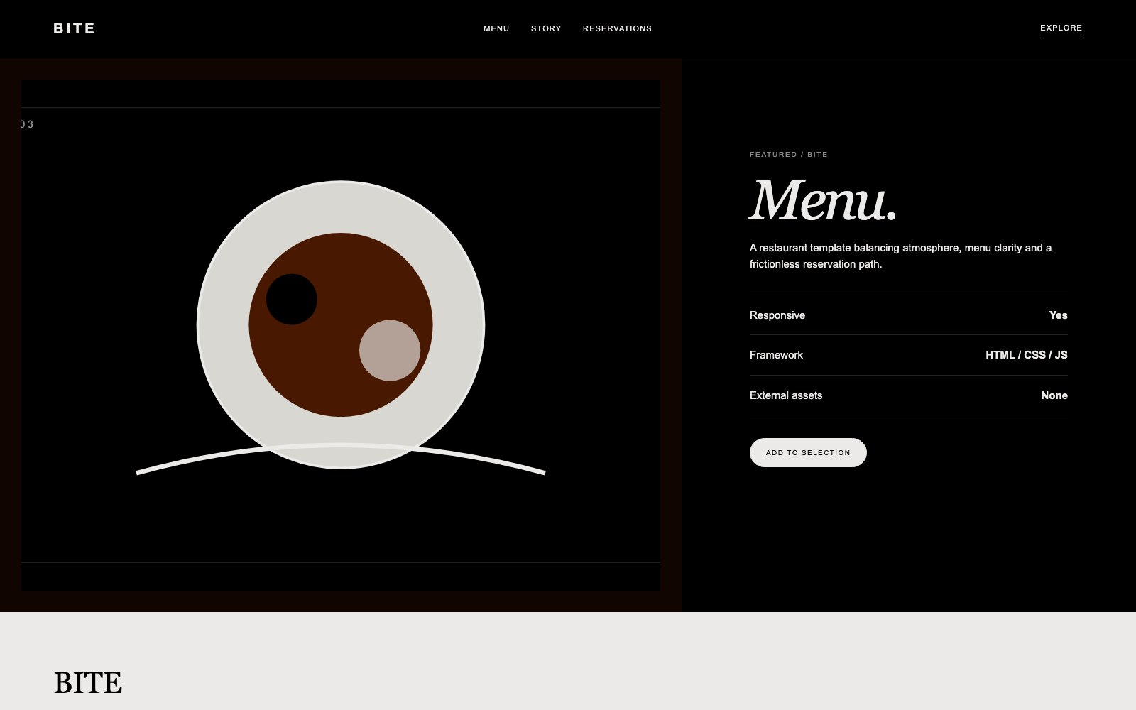 Screenshot reale di Bistro: pagina di dettaglio del template