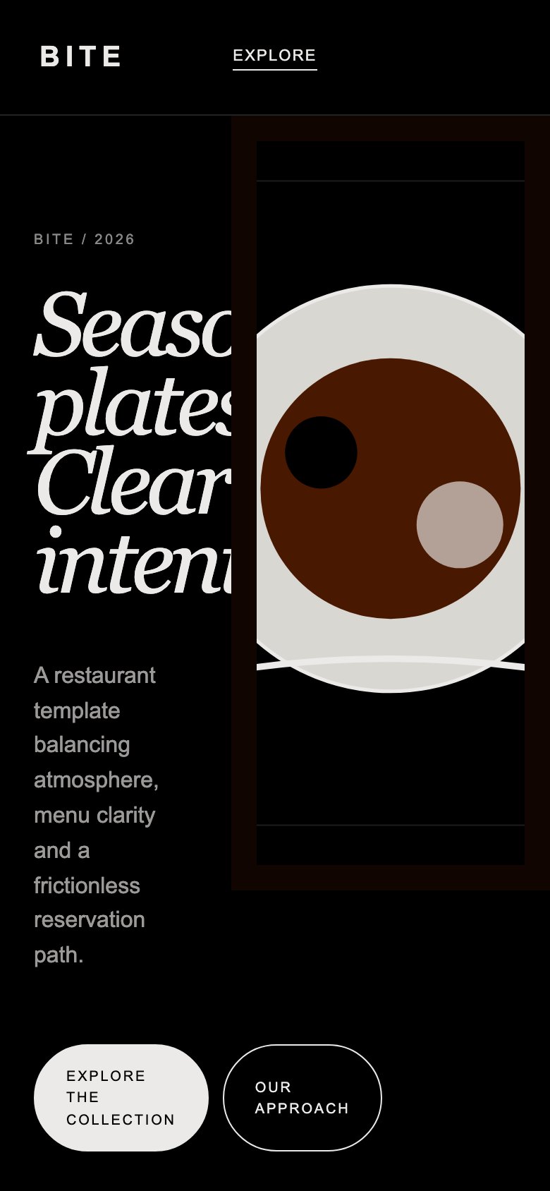 Screenshot reale di Bistro su smartphone: home del template