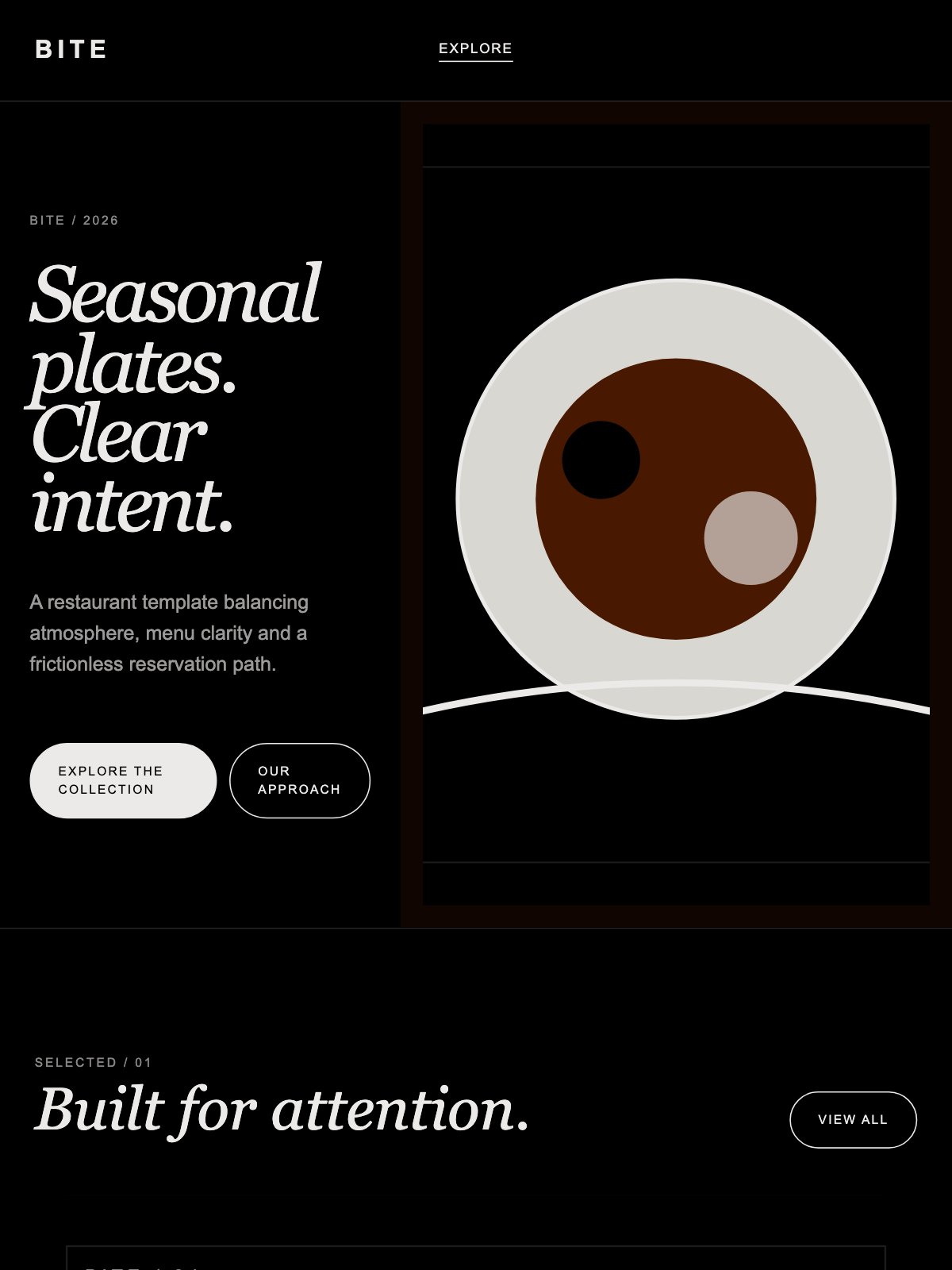 Screenshot reale di Bistro su tablet: home del template