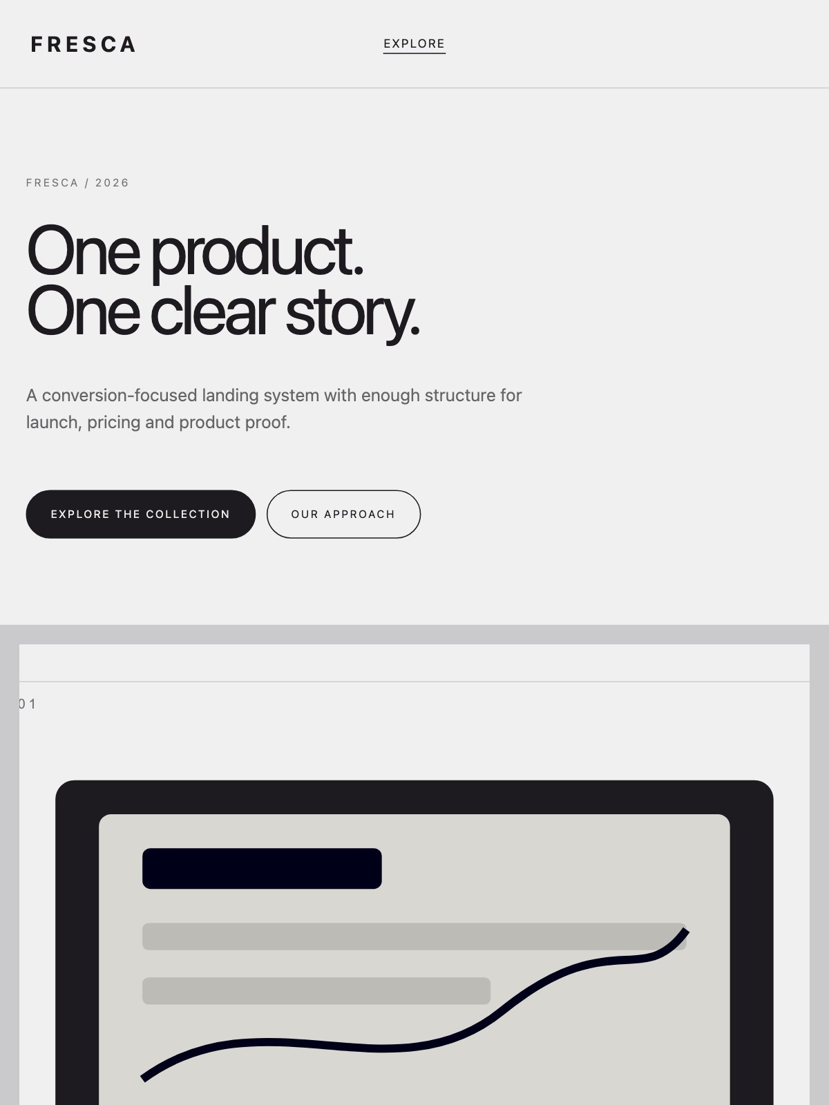 Screenshot reale di Bloom su tablet: home del template