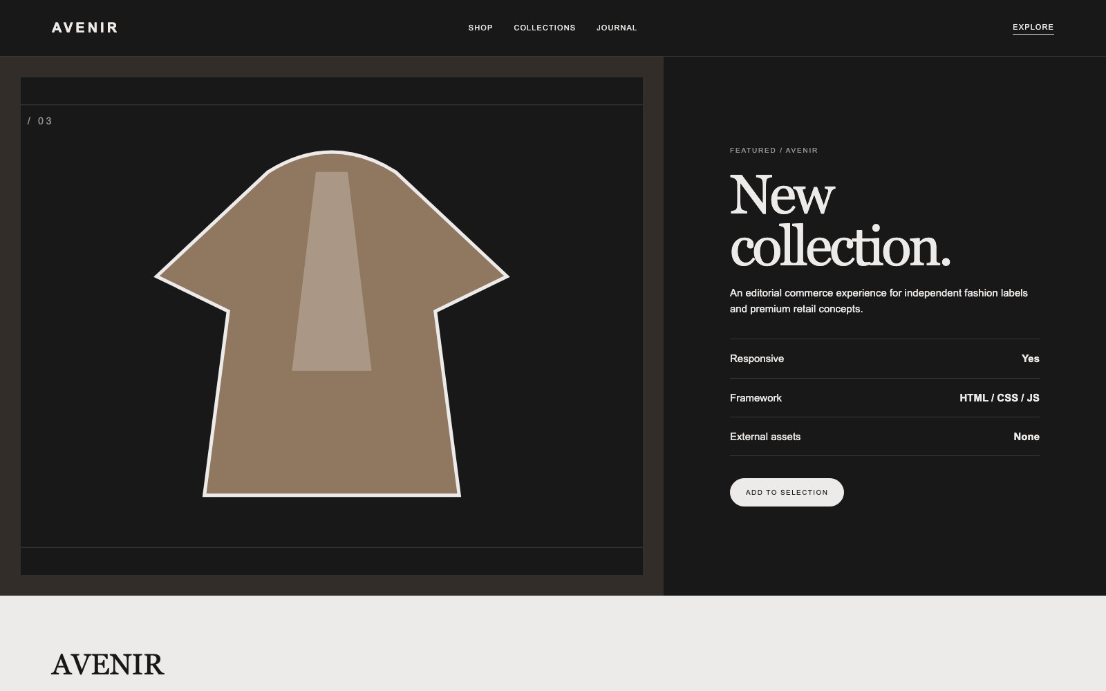 Screenshot reale di Cashmere: pagina di dettaglio del template