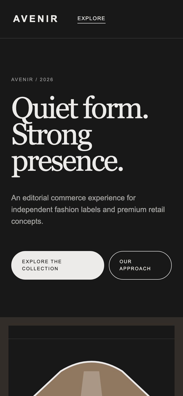 Screenshot reale di Cashmere su smartphone: home del template