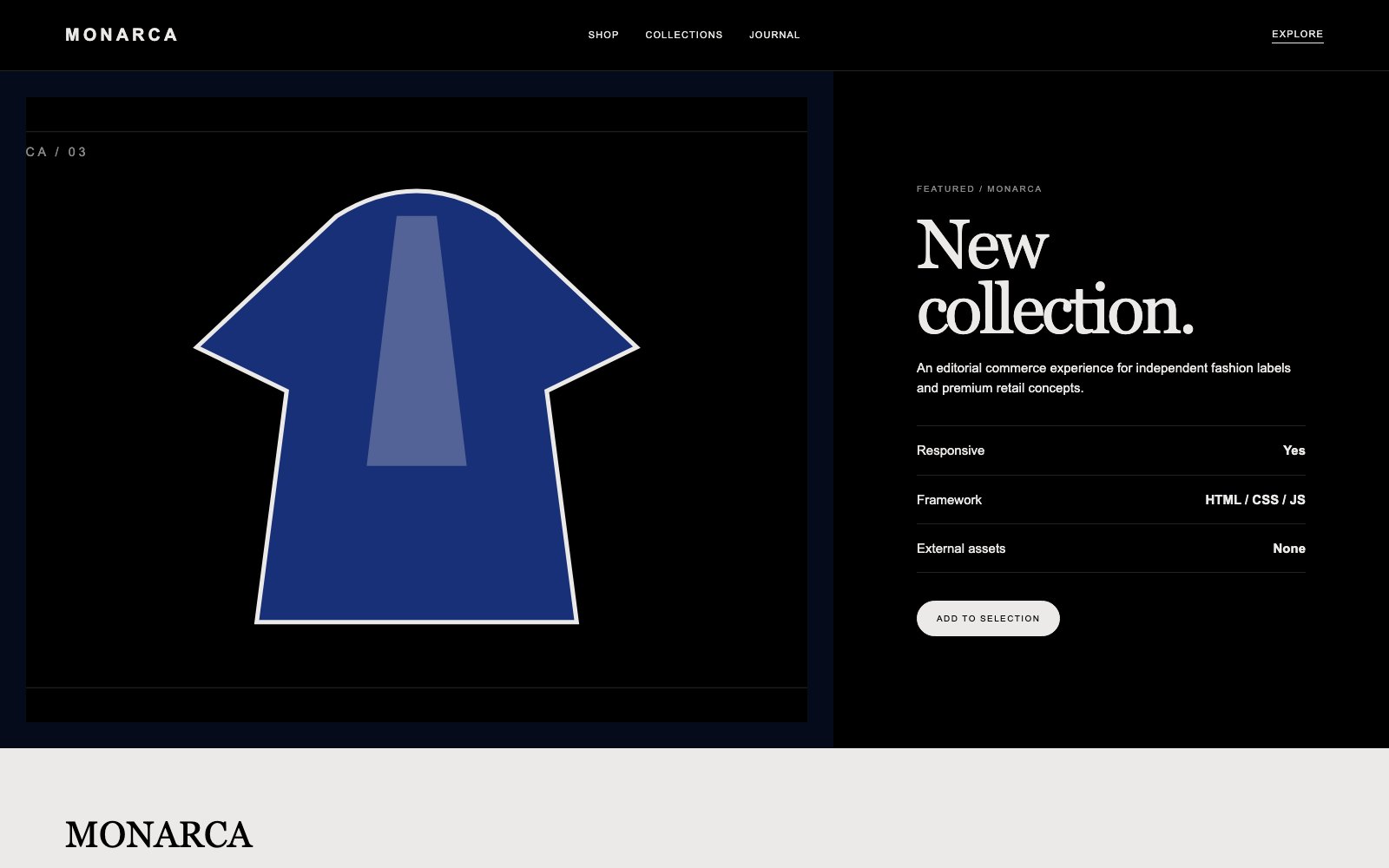 Screenshot reale di Couture: pagina di dettaglio del template