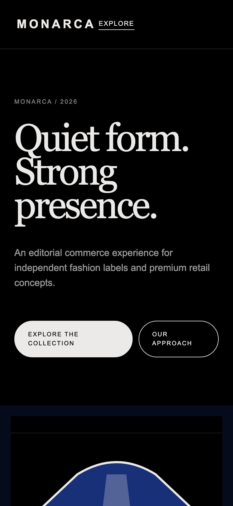 Screenshot reale di Couture su smartphone: home del template