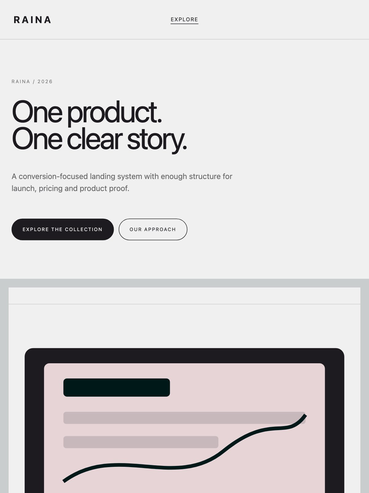 Screenshot reale di Dawn su tablet: home del template