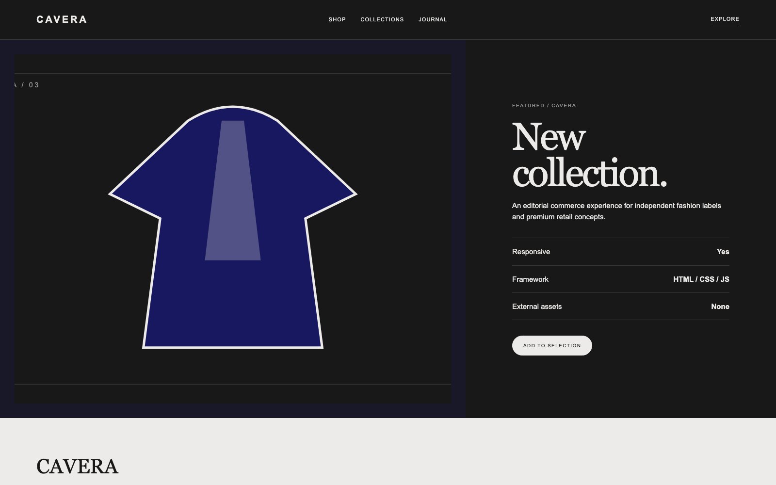 Screenshot reale di Denim: pagina di dettaglio del template