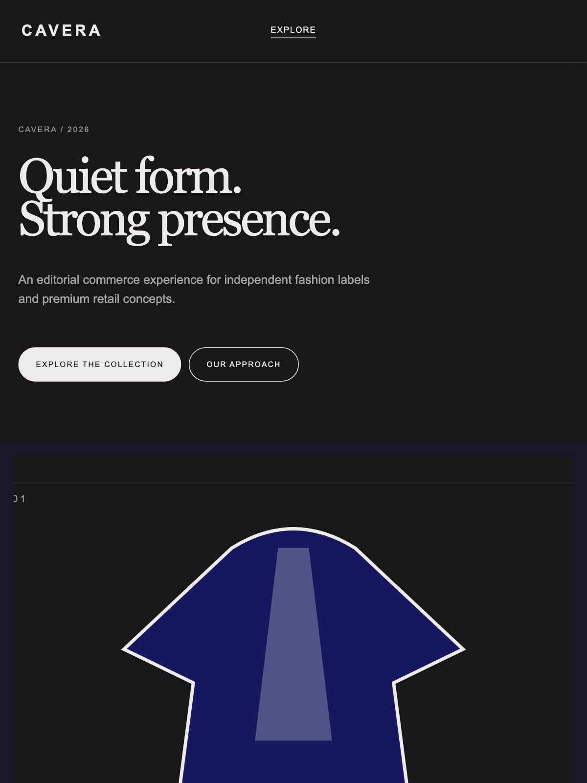 Screenshot reale di Denim su tablet: home del template