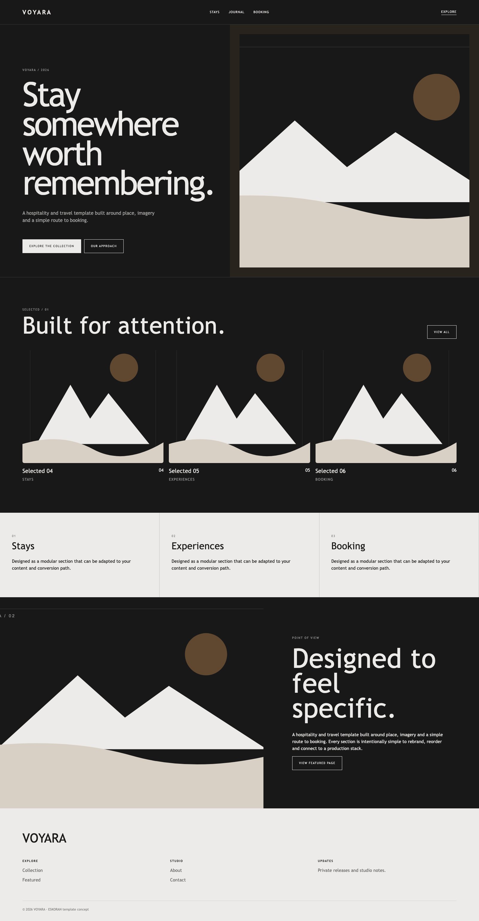 Screenshot reale di Drift: pagina intera del template, tema scuro