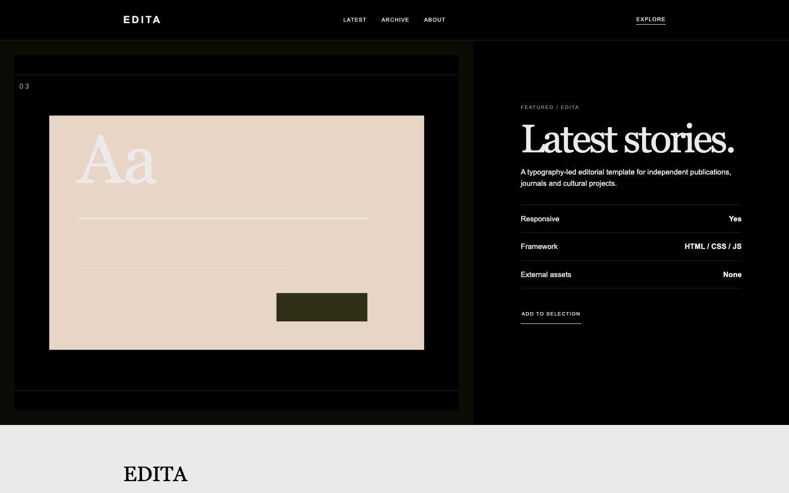 Screenshot reale di Edition: pagina di dettaglio del template