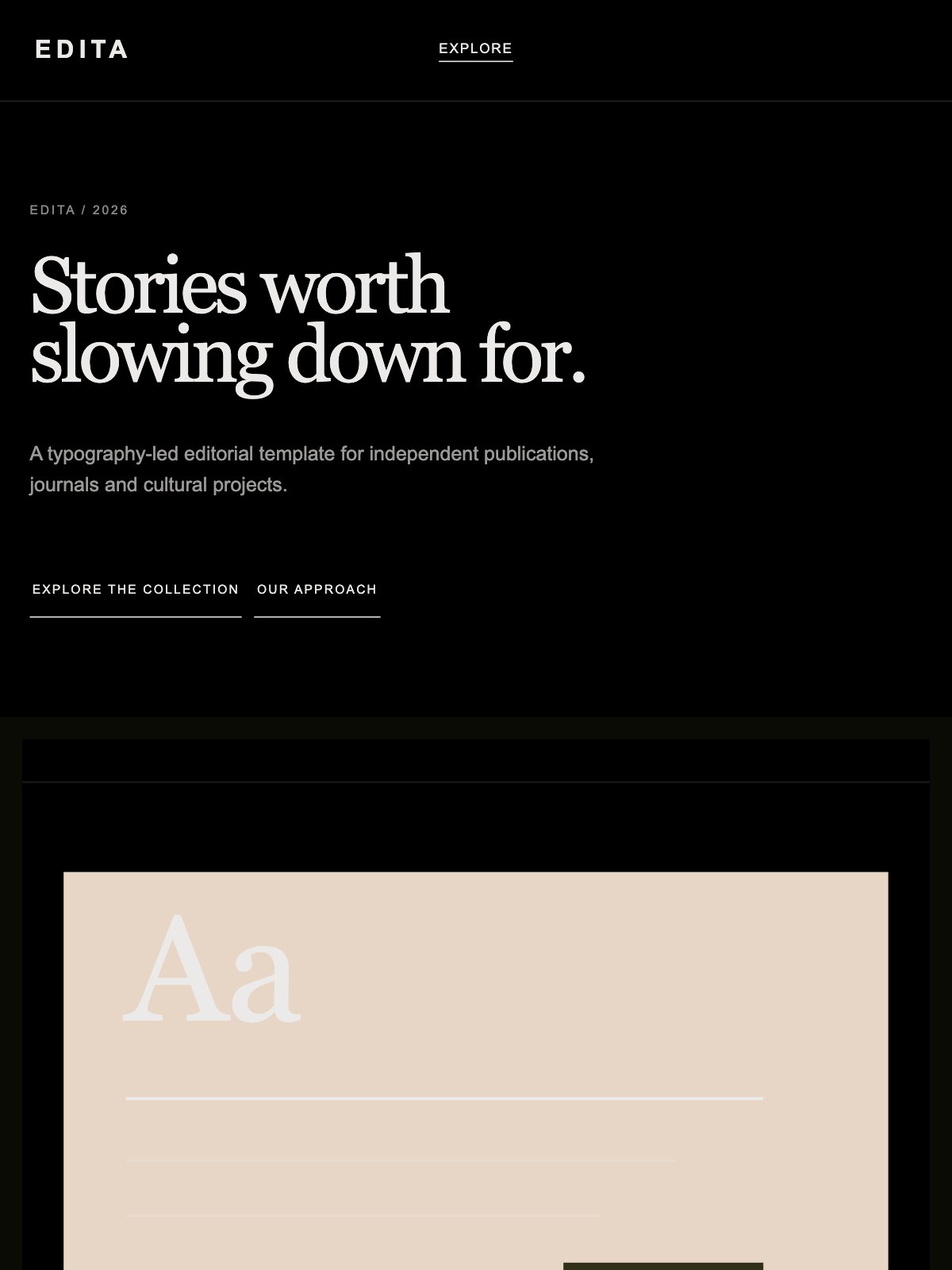 Screenshot reale di Edition su tablet: home del template