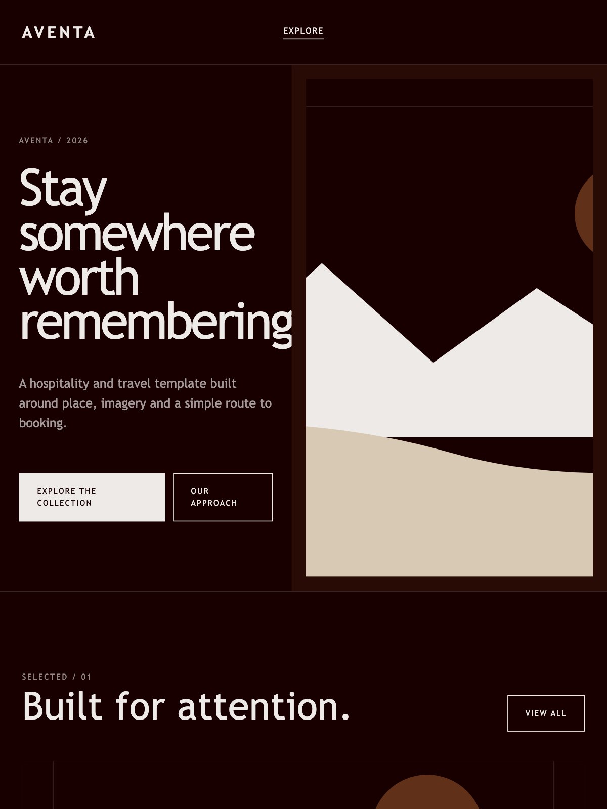 Screenshot reale di Escape su tablet: home del template