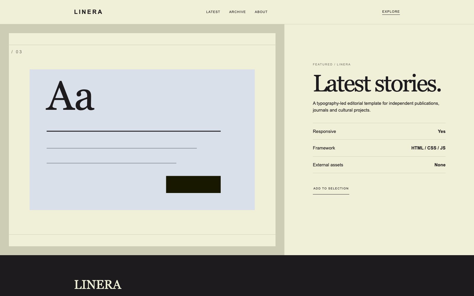 Screenshot reale di Essay: pagina di dettaglio del template