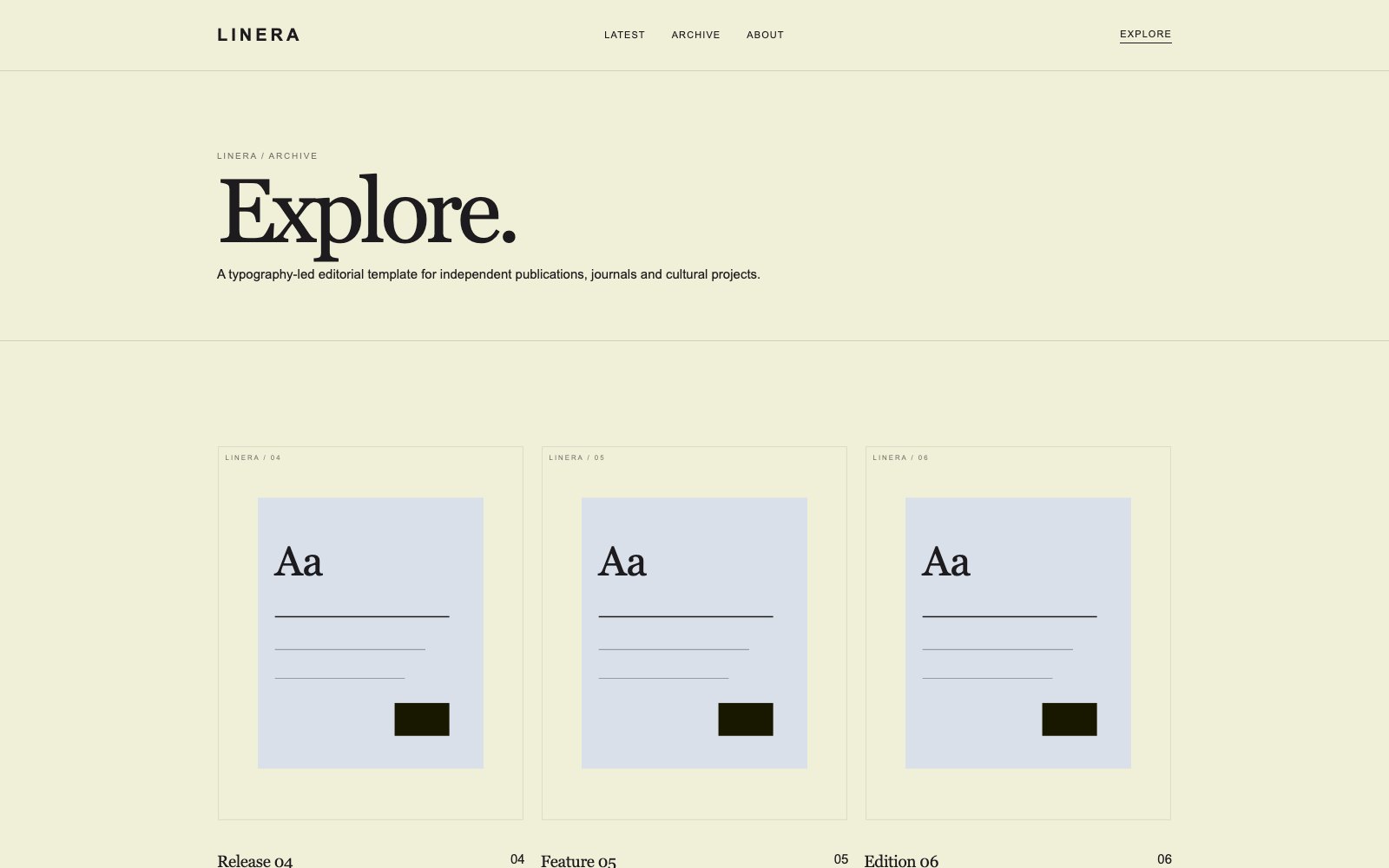 Screenshot reale di Essay: pagina elenco del template