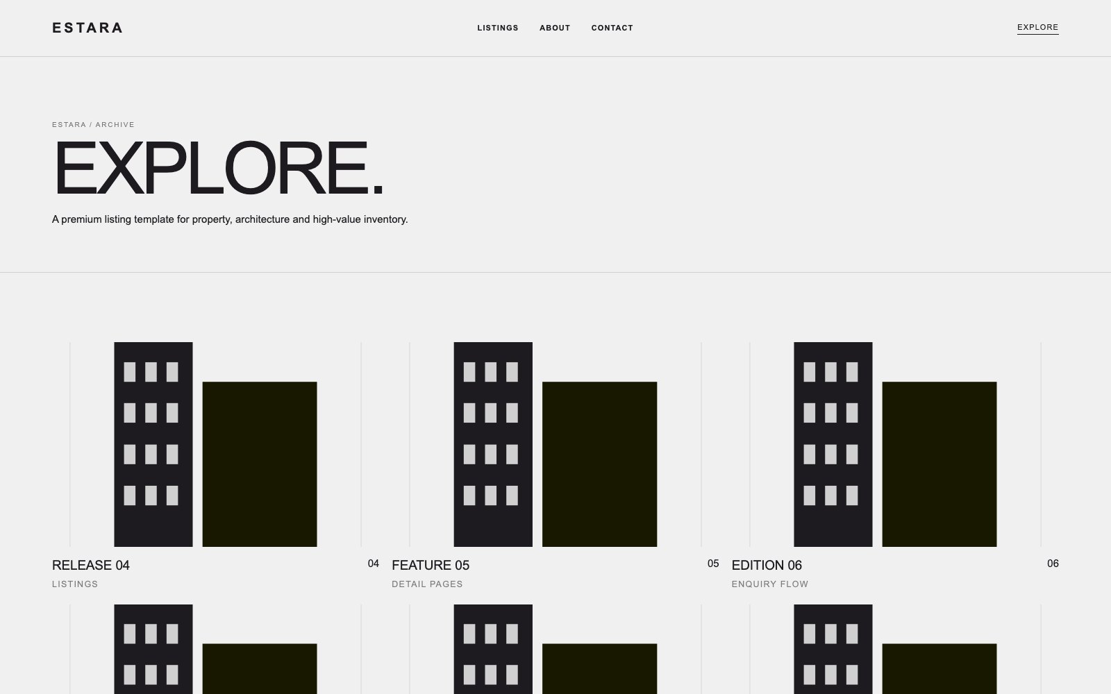 Screenshot reale di Estate: pagina elenco del template