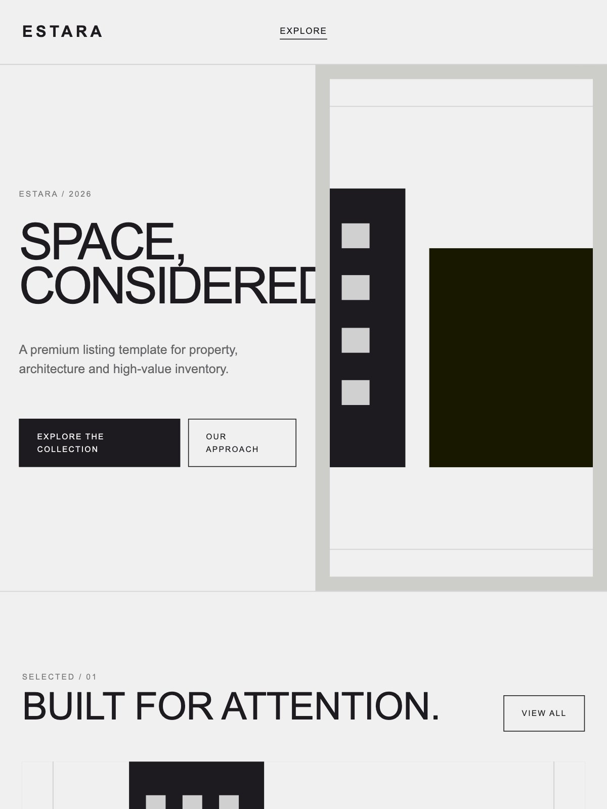 Screenshot reale di Estate su tablet: home del template