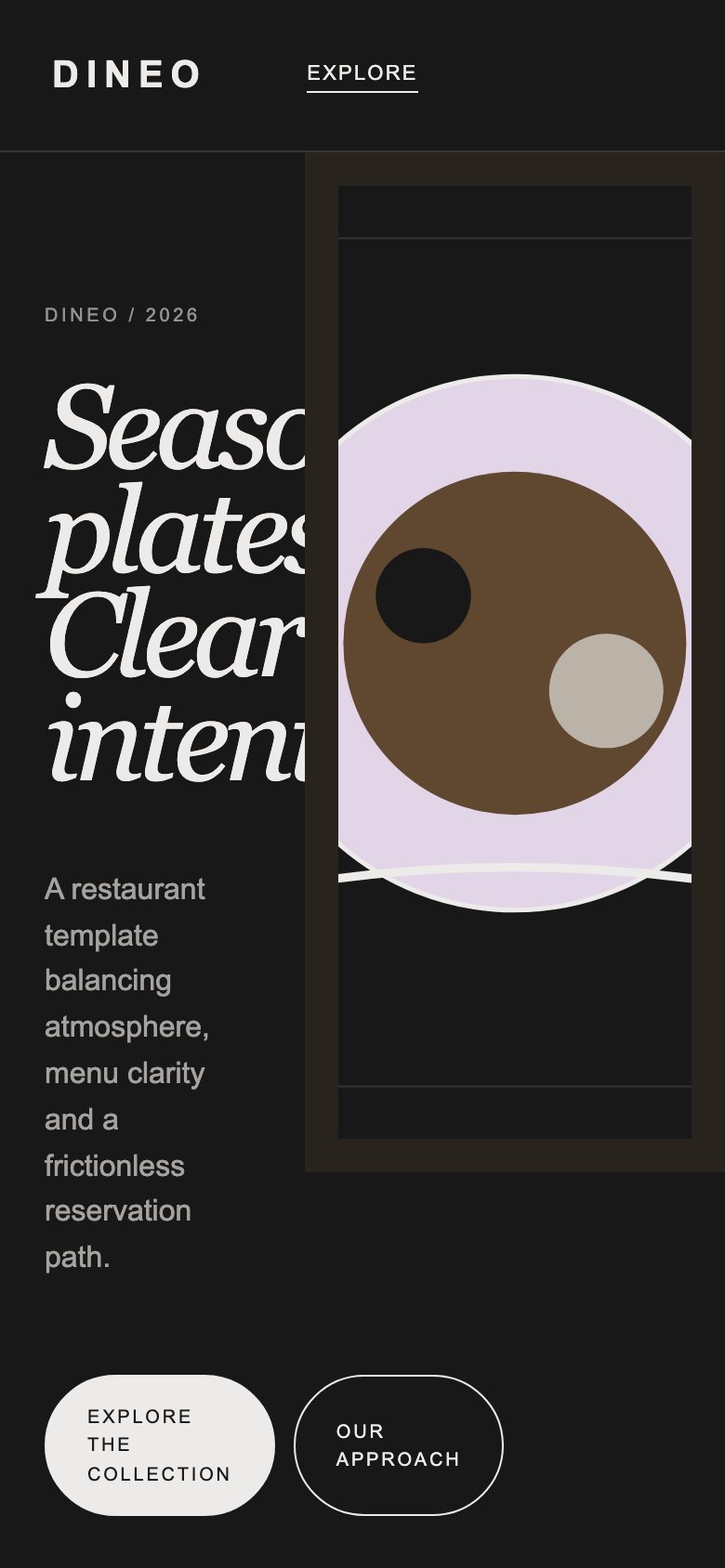 Screenshot reale di Feast su smartphone: home del template