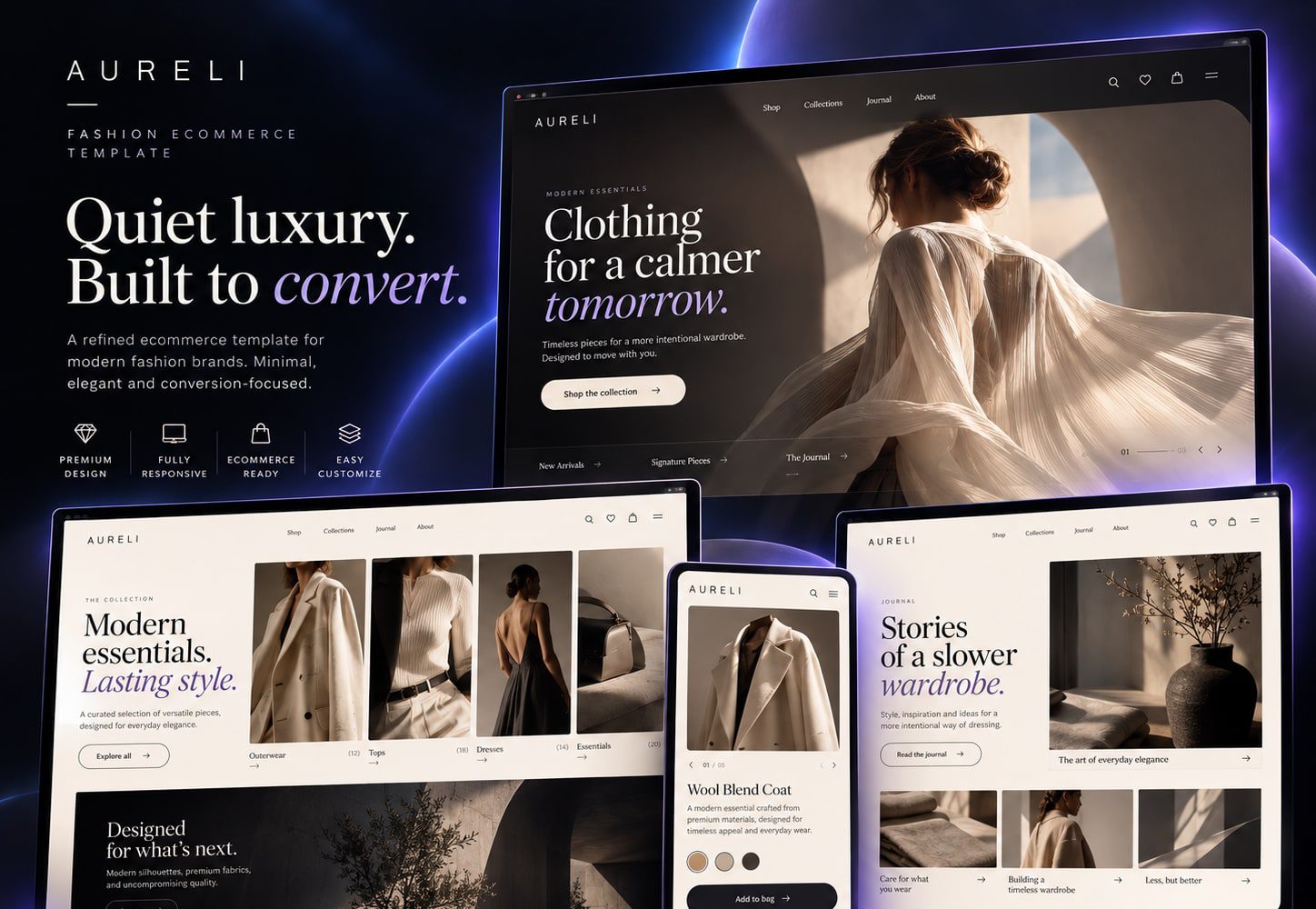 Immagine promozionale illustrativa di Velvet: composizione di anteprime del template