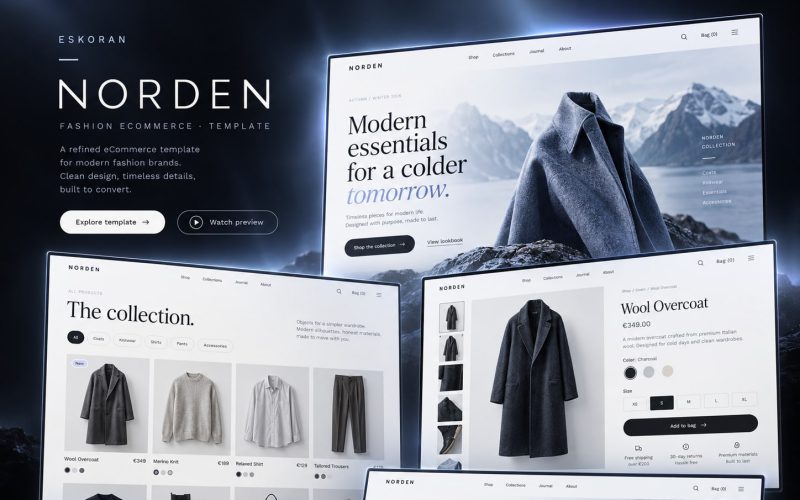 Immagine promozionale illustrativa di Linen: composizione di anteprime del template