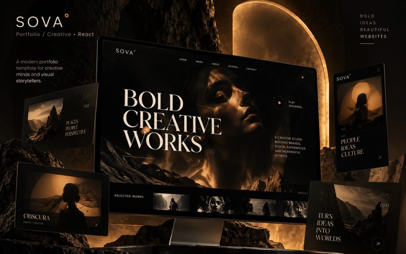 Immagine promozionale illustrativa di Studio: composizione di anteprime del template