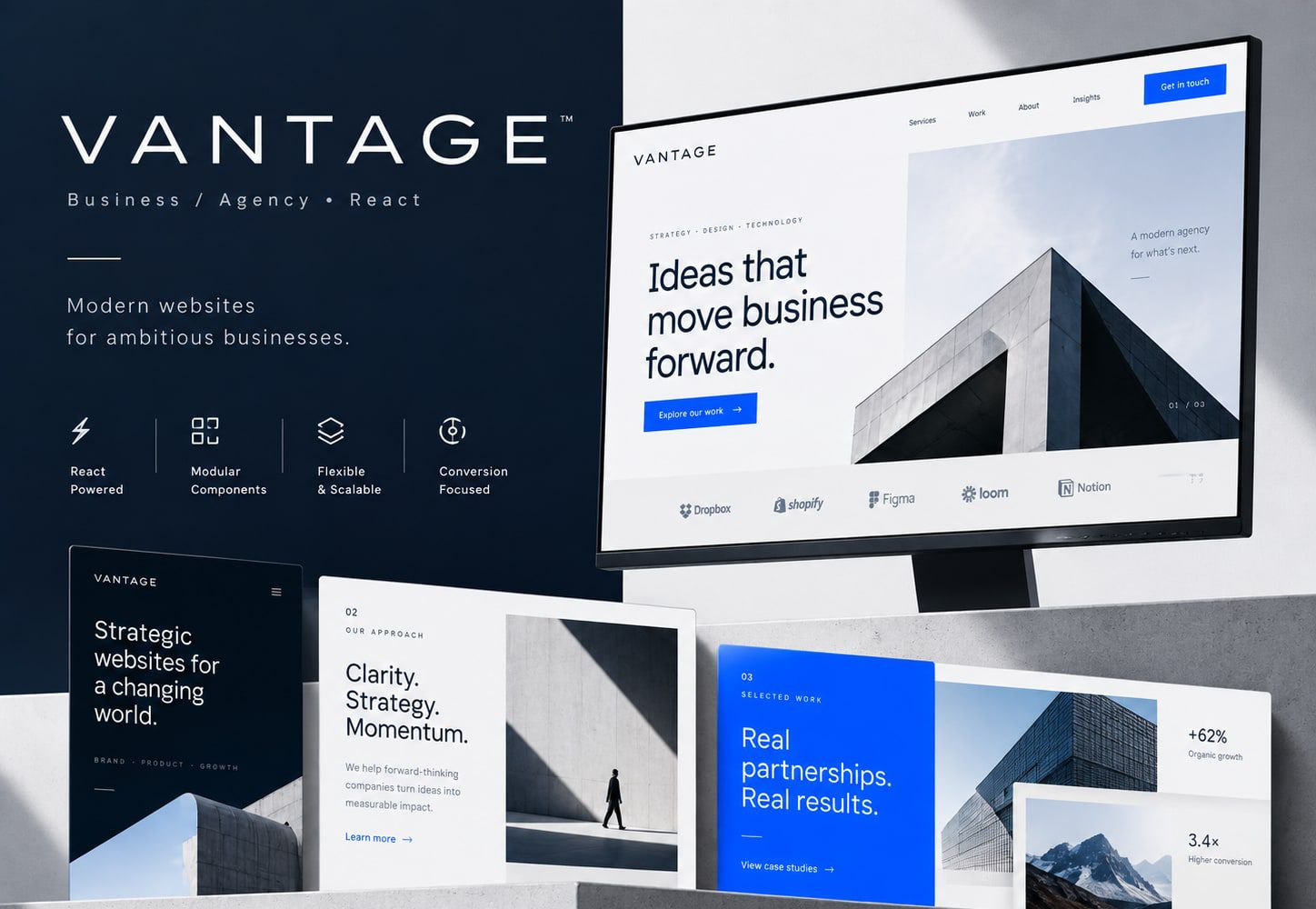Immagine promozionale illustrativa di Summit: composizione di anteprime del template