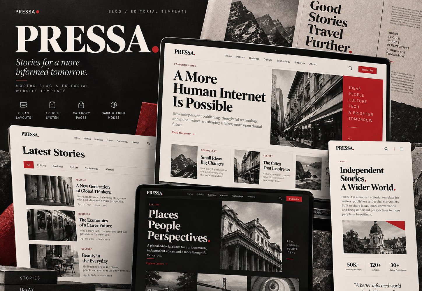 Immagine promozionale illustrativa di Dispatch: composizione di anteprime del template