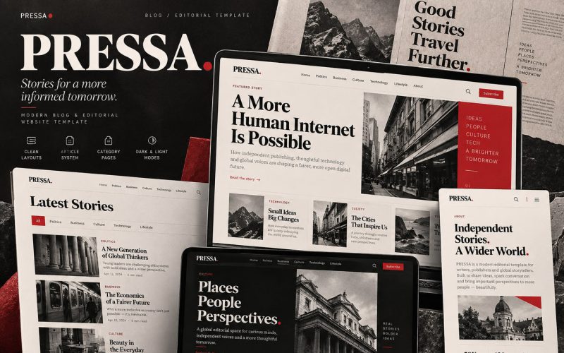 Immagine promozionale illustrativa di Dispatch: composizione di anteprime del template