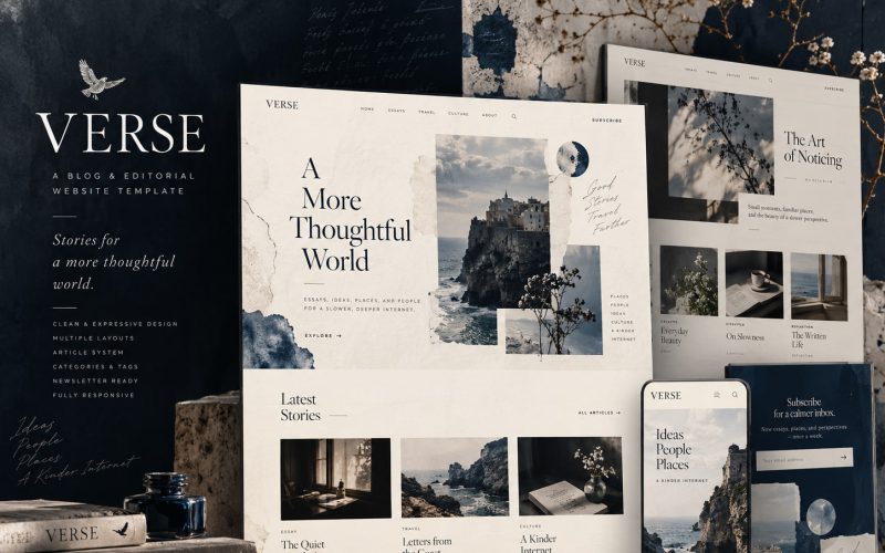 Immagine promozionale illustrativa di Gazette: composizione di anteprime del template