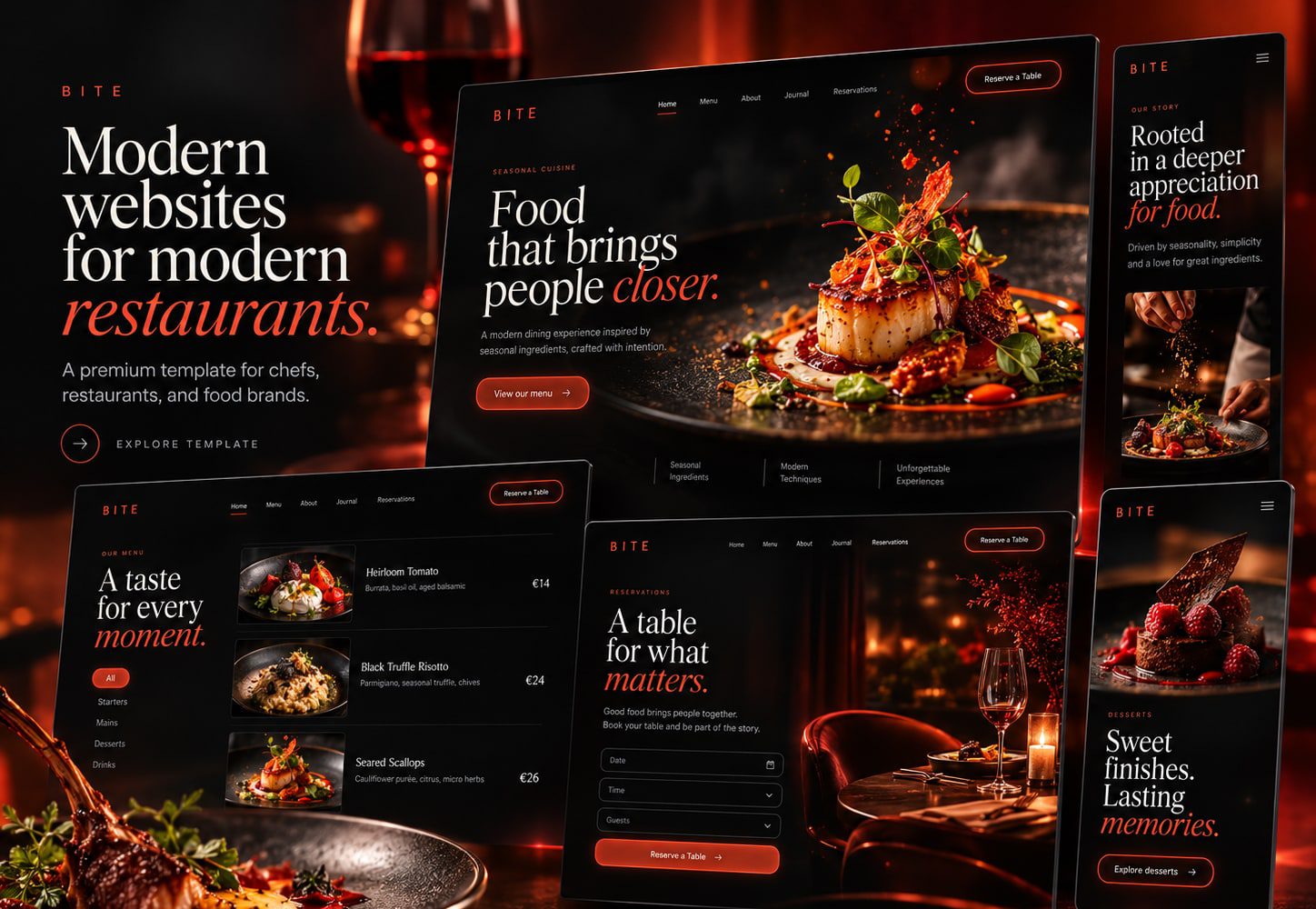 Immagine promozionale illustrativa di Bistro: composizione di anteprime del template