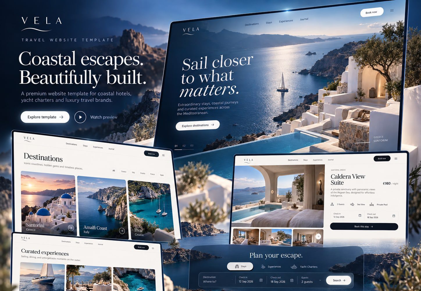 Immagine promozionale illustrativa di Harbor: composizione di anteprime del template