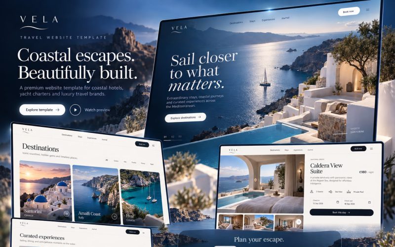 Immagine promozionale illustrativa di Harbor: composizione di anteprime del template