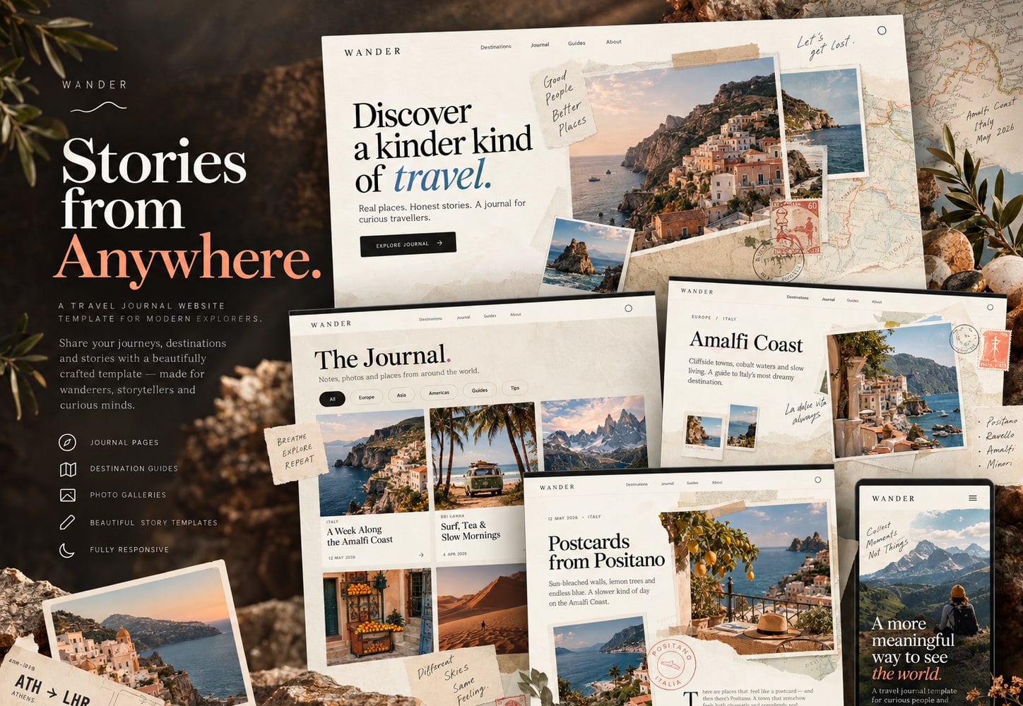 Immagine promozionale illustrativa di Voyage: composizione di anteprime del template