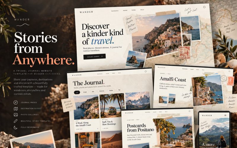 Immagine promozionale illustrativa di Voyage: composizione di anteprime del template