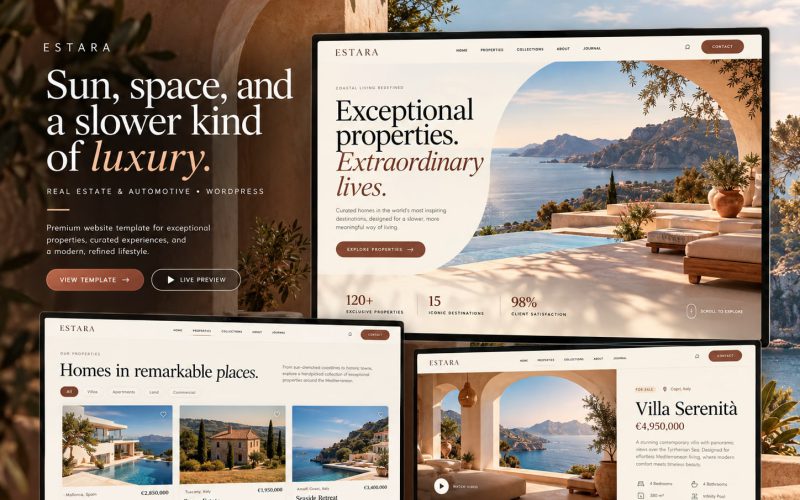Immagine promozionale illustrativa di Estate: composizione di anteprime del template