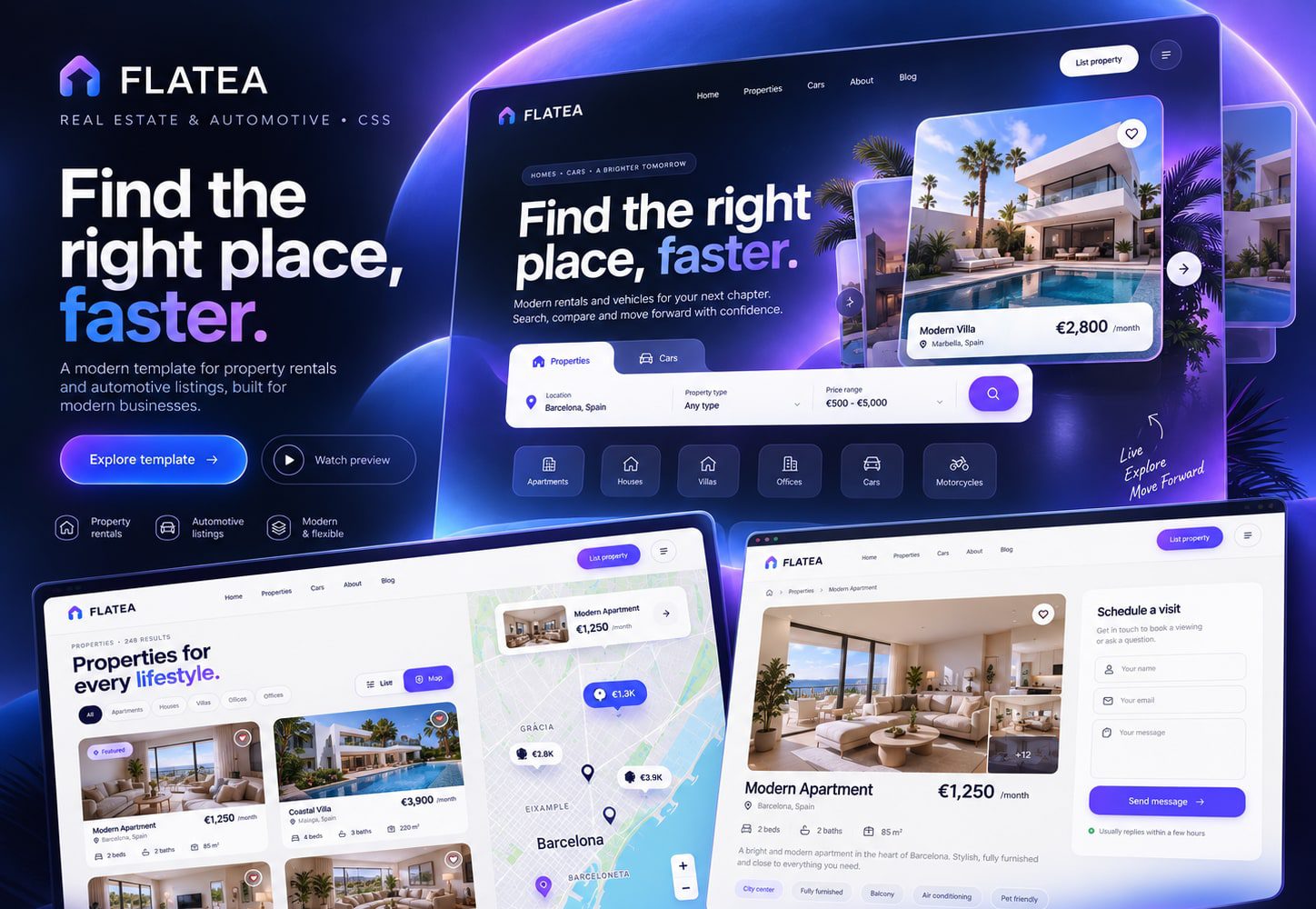 Immagine promozionale illustrativa di Avenue: composizione di anteprime del template