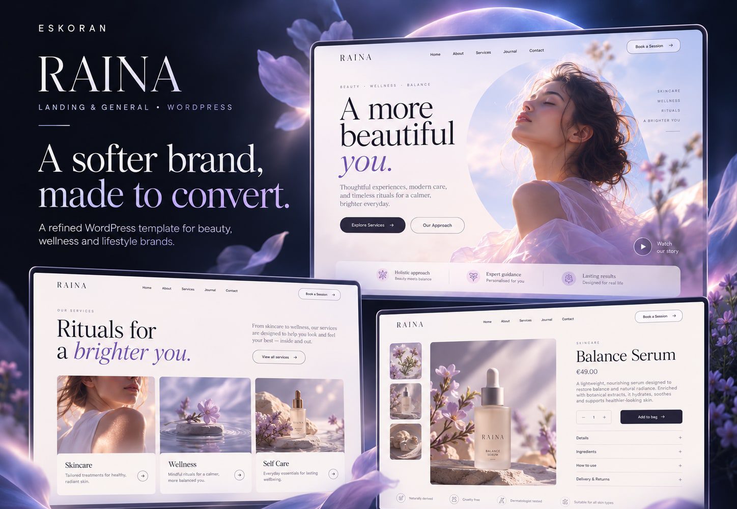 Immagine promozionale illustrativa di Dawn: composizione di anteprime del template