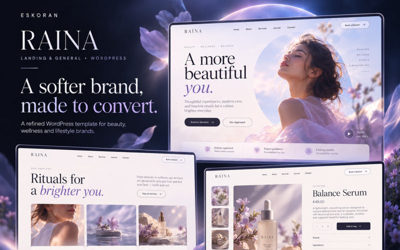 Immagine promozionale illustrativa di Dawn: composizione di anteprime del template