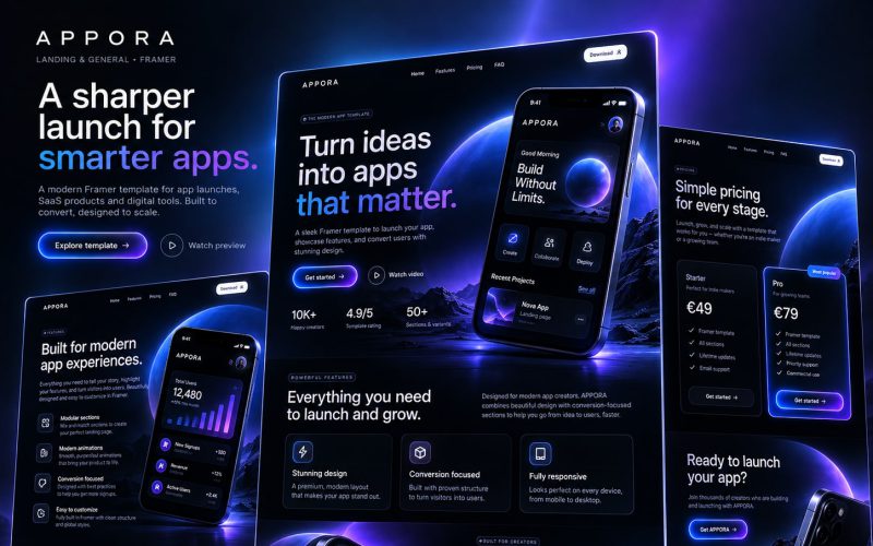 Immagine promozionale illustrativa di Launch: composizione di anteprime del template