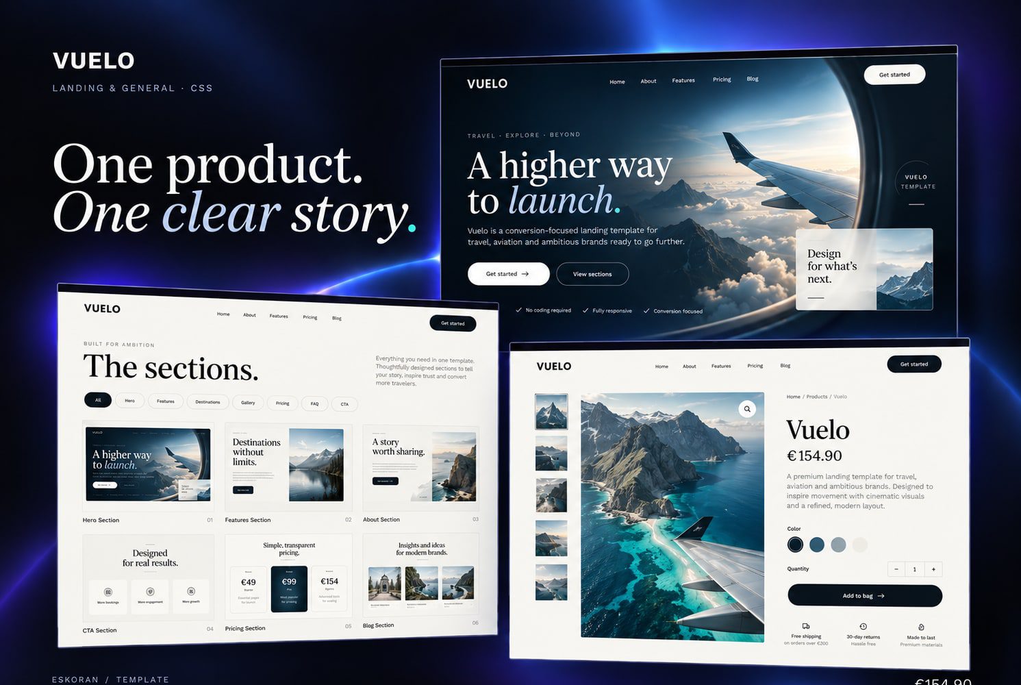 Immagine promozionale illustrativa di Glow: composizione di anteprime del template