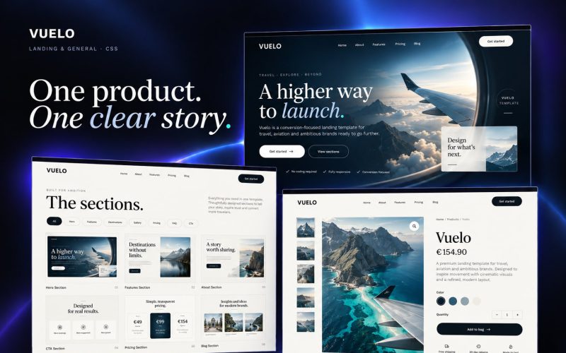 Immagine promozionale illustrativa di Glow: composizione di anteprime del template