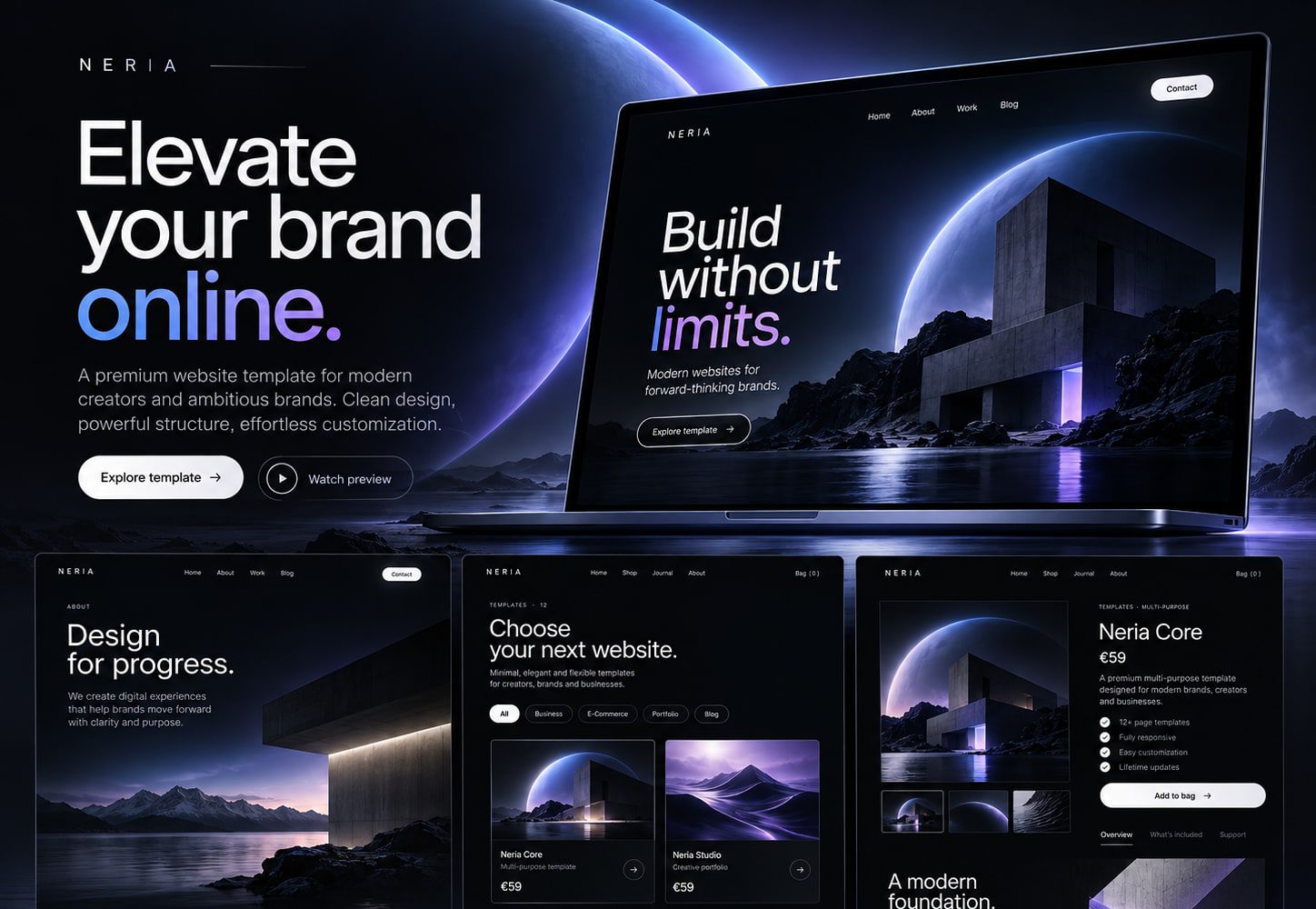 Immagine promozionale illustrativa di Spark: composizione di anteprime del template