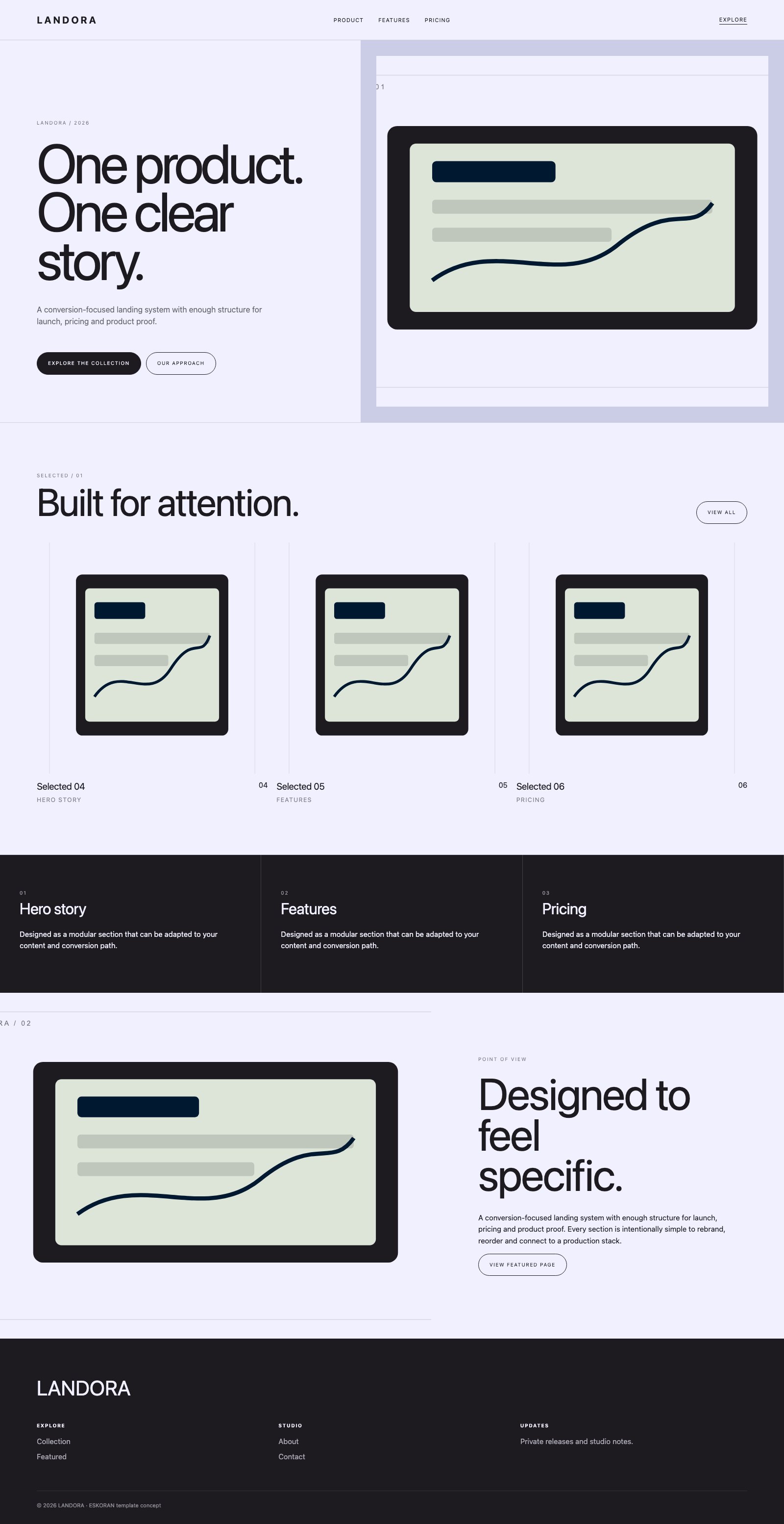 Screenshot reale di Flow: pagina intera del template, tema chiaro