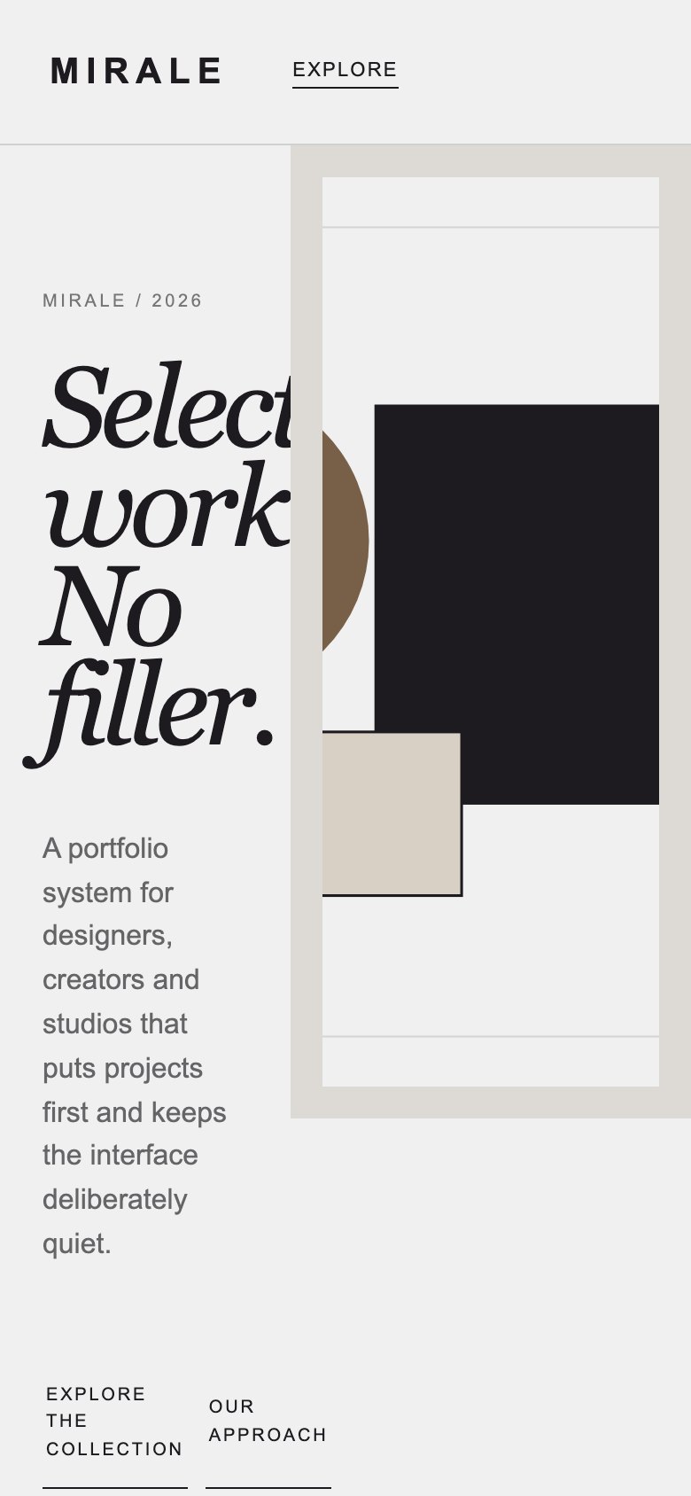 Screenshot reale di Frame su smartphone: home del template