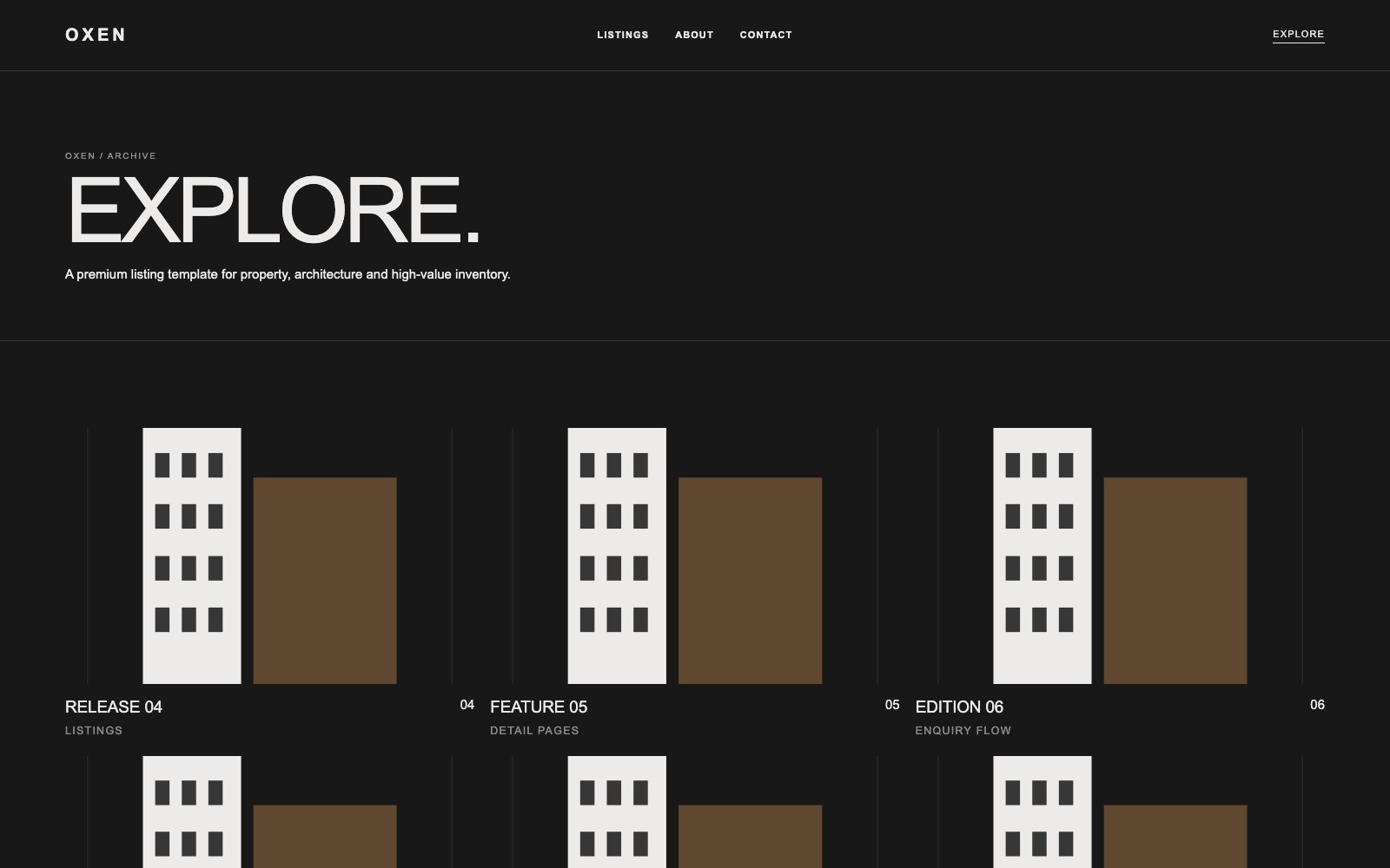 Screenshot reale di Garage: pagina elenco del template