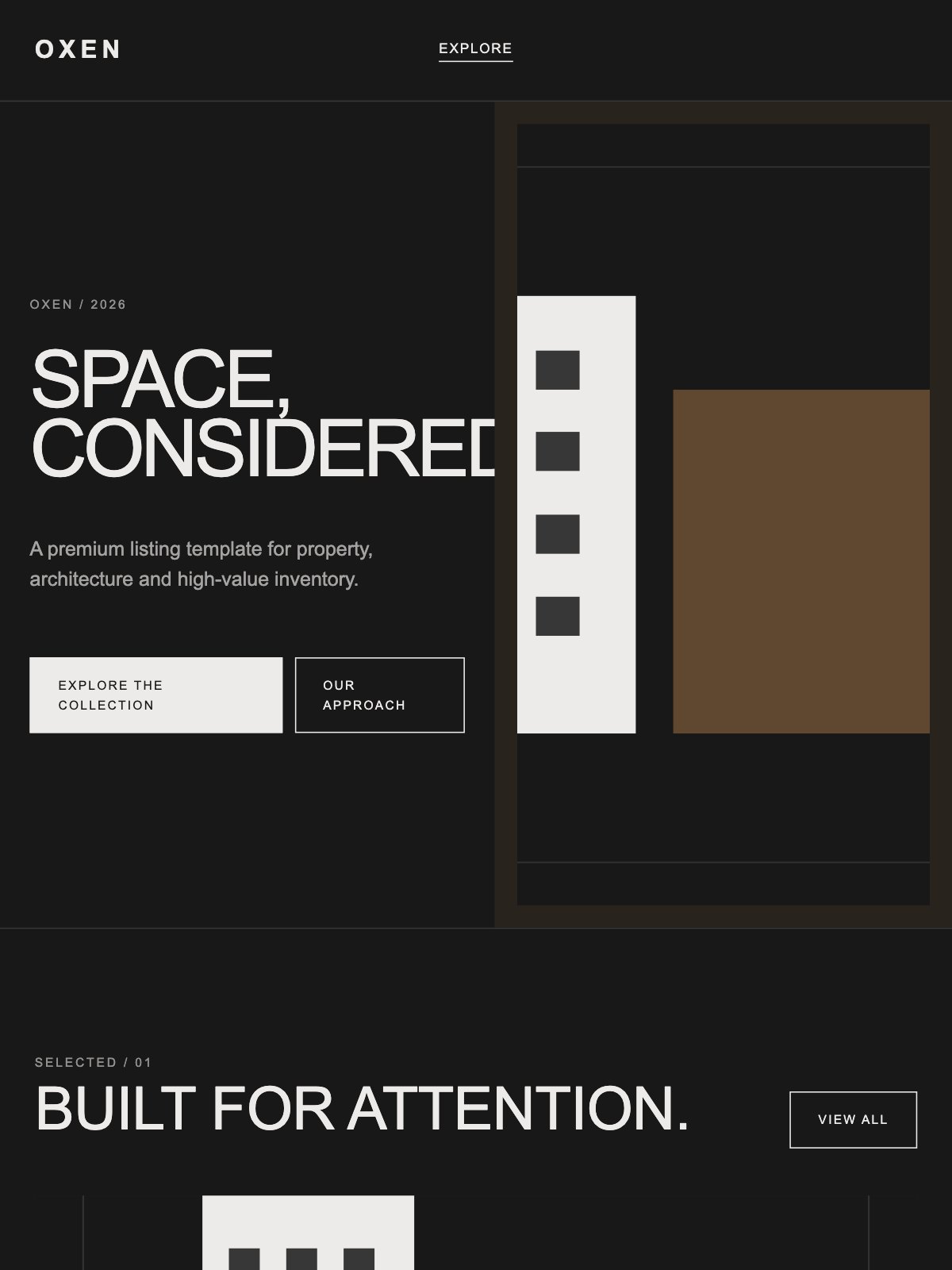 Screenshot reale di Garage su tablet: home del template