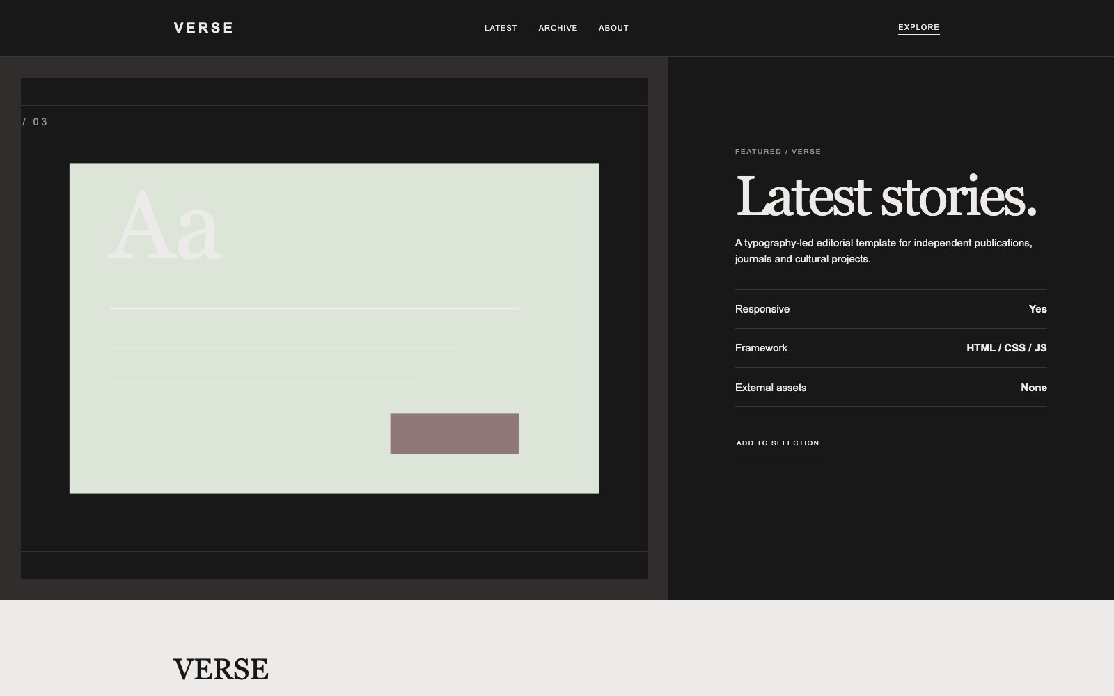 Screenshot reale di Gazette: pagina di dettaglio del template