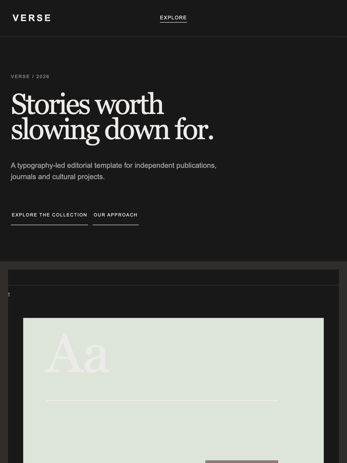 Screenshot reale di Gazette su tablet: home del template