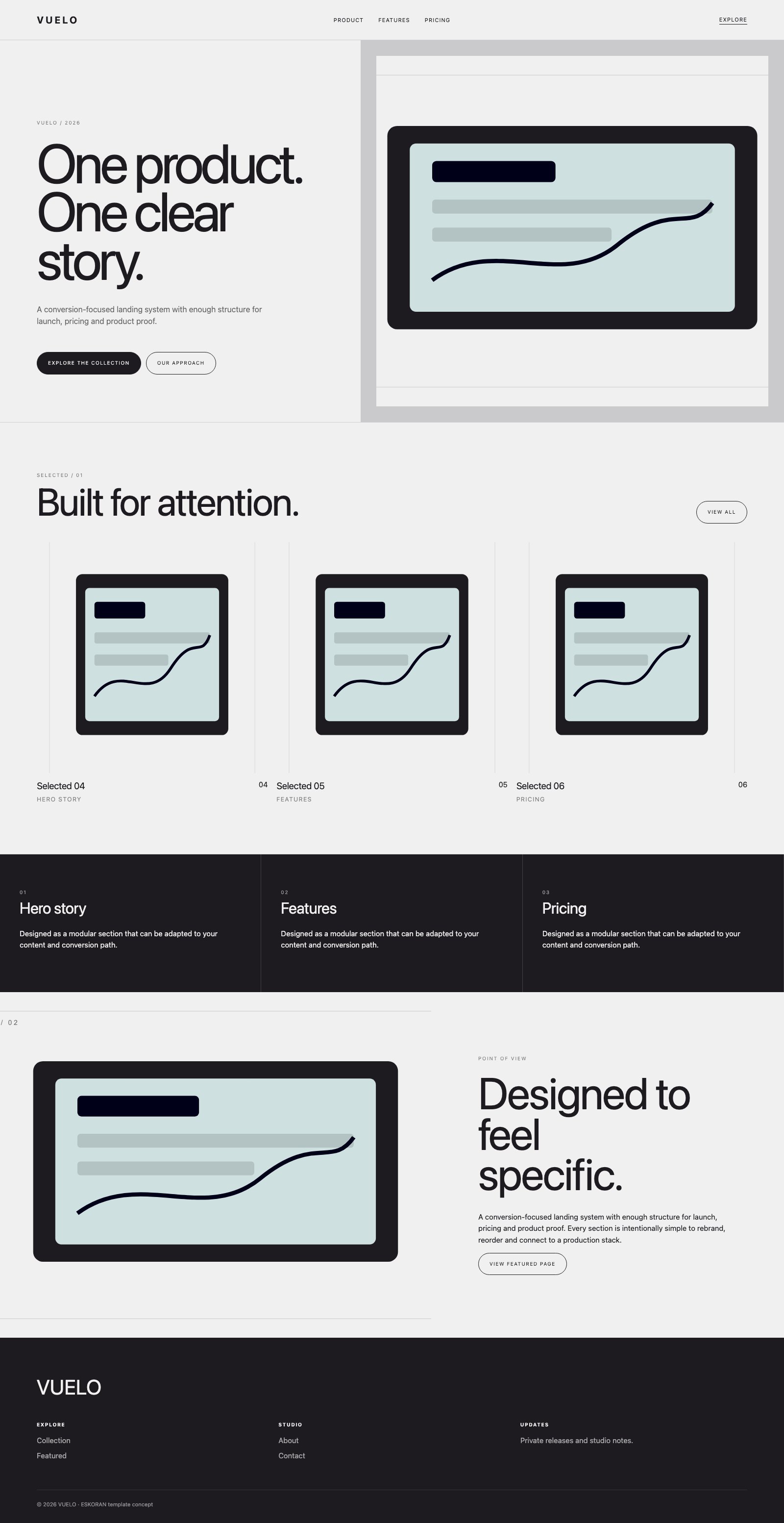 Screenshot reale di Glow: pagina intera del template, tema chiaro