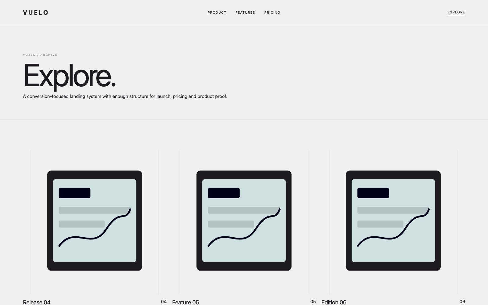 Screenshot reale di Glow: pagina elenco del template